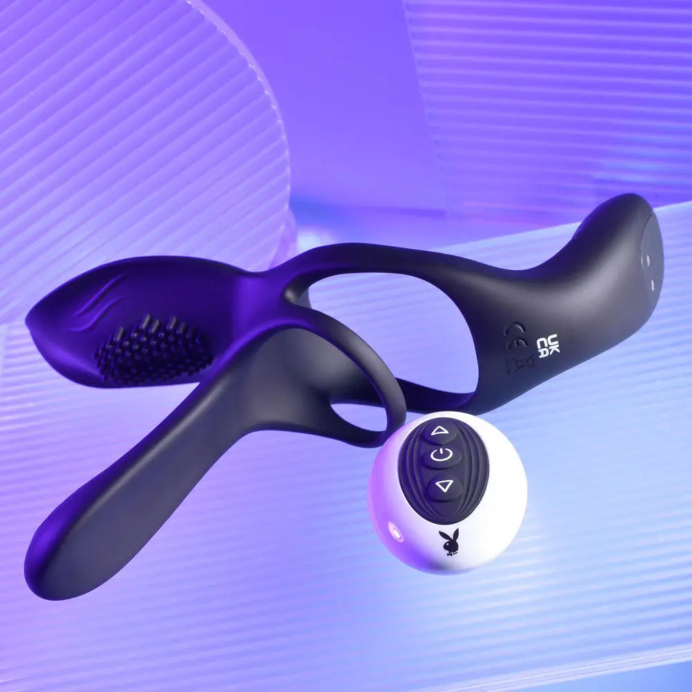 Playboy Pleasure The 3 Way -  USB Rechargeable Vibrating Cock Ring with Wireless Remote Playboy Pleasure Discreet Intimate Essentials.