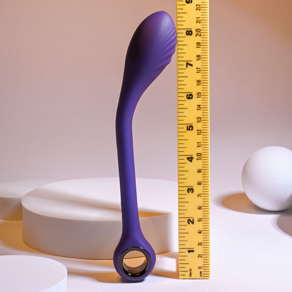 Playboy Pleasure SPOT ON - 22.6 cm USB Rechargeable Poseable G-Spot Vibrator next to a ruler for size comparison.