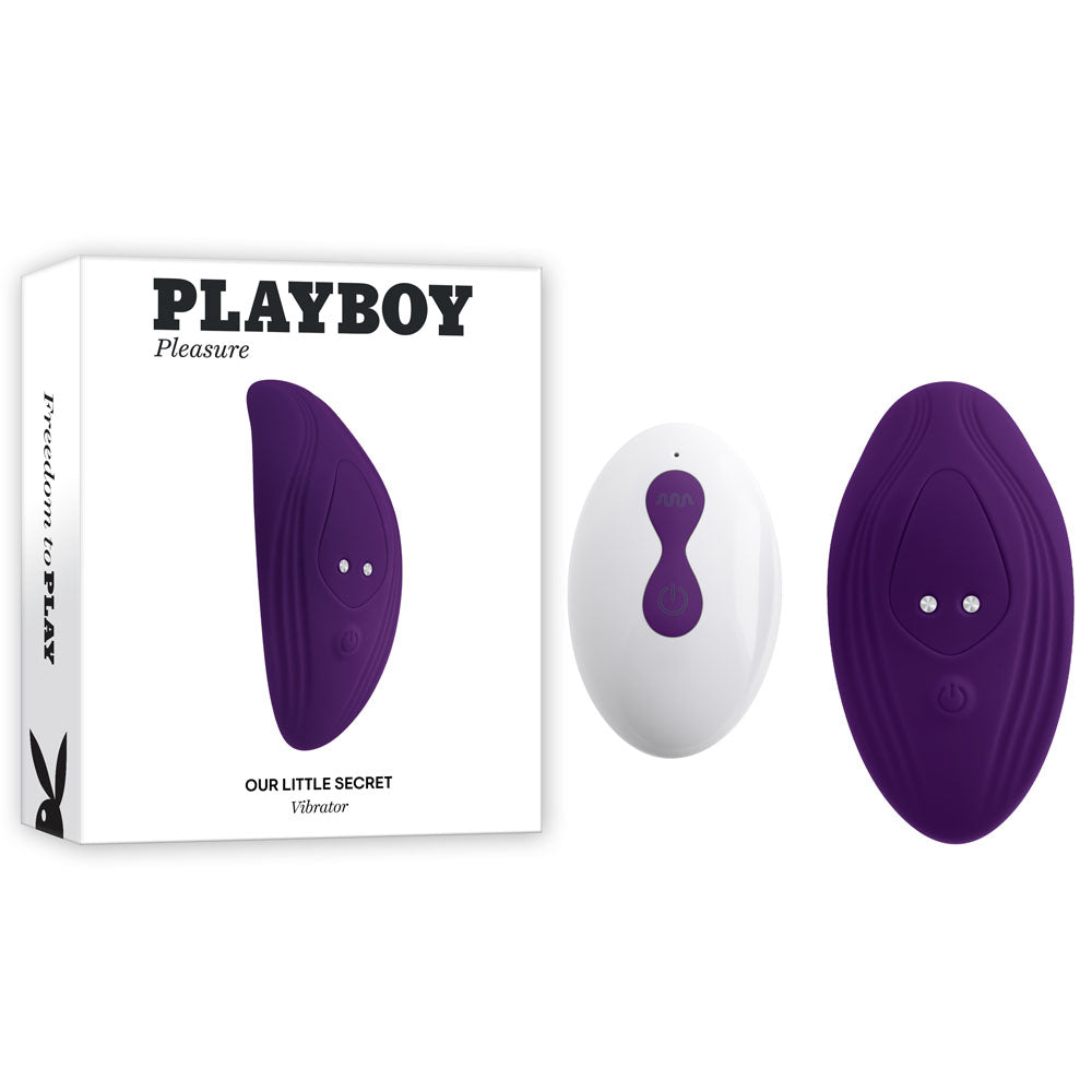 Playboy Pleasure OUR LITTLE SECRET - USB Rechargeable Panty Vibrator with Wireless Remote Control in packaging.