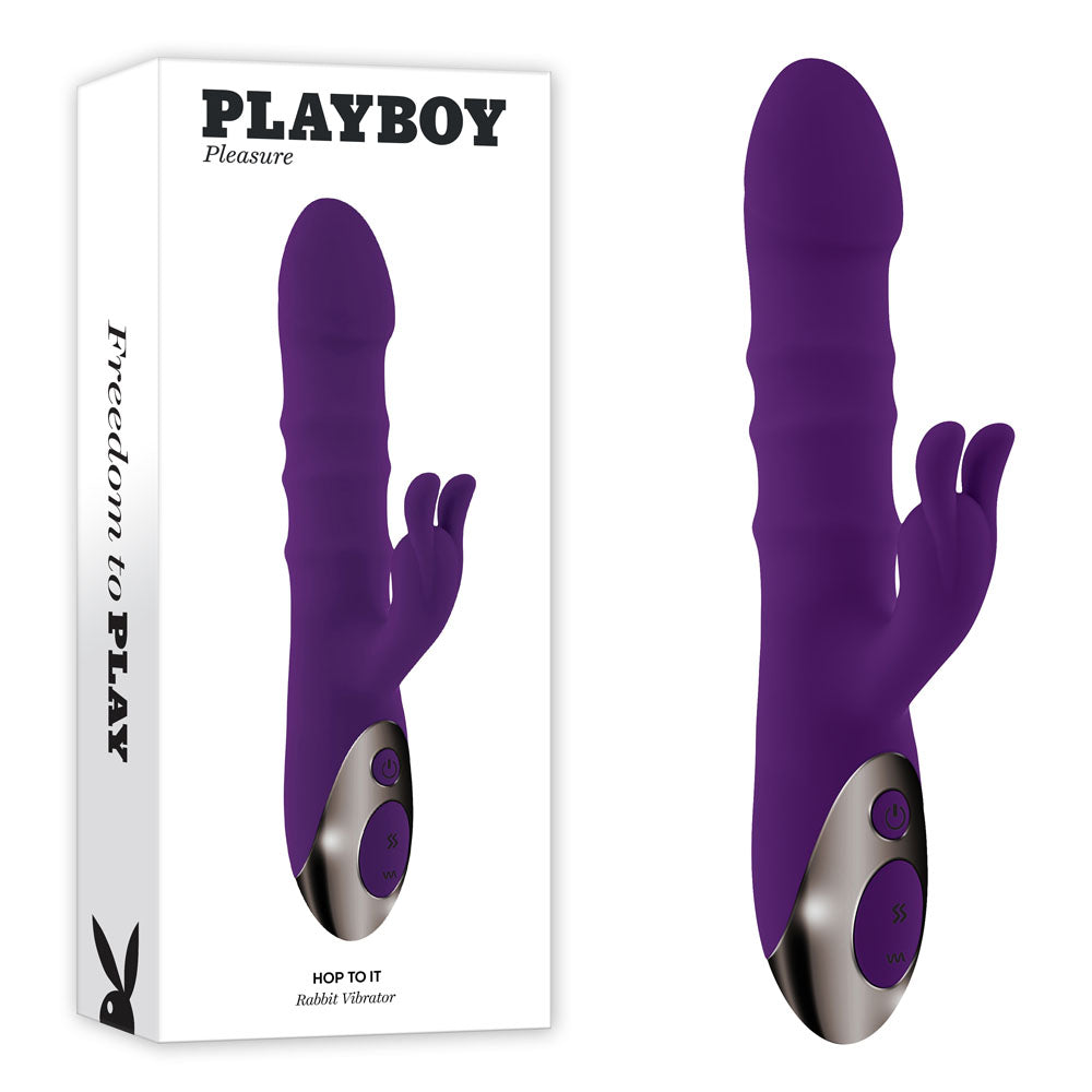 Playboy Pleasure HOP TO IT - 23.5 cm USB Rechargeable Rabbit Vibrator in purple packaging