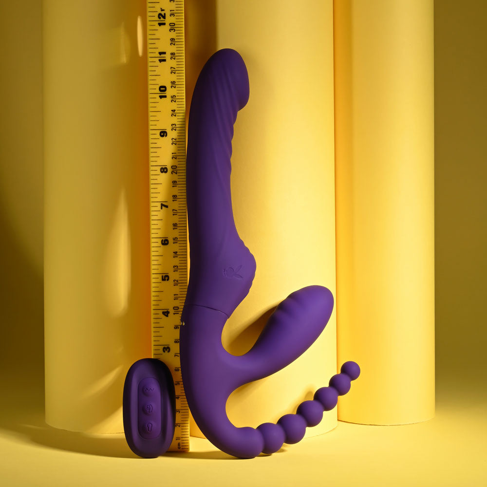 Playboy Pleasure HUG IT OUT - 29 cm USB Rechargeable Strapless Strap-On with measurement tool.