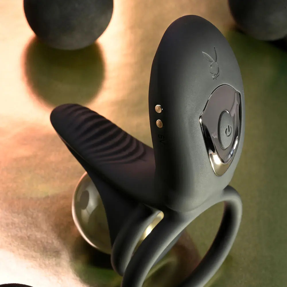Playboy Pleasure JUST RIGHT -  USB Rechargeable Vibrating Cock & Balls Rings Playboy Pleasure Discreet Intimate Essentials.