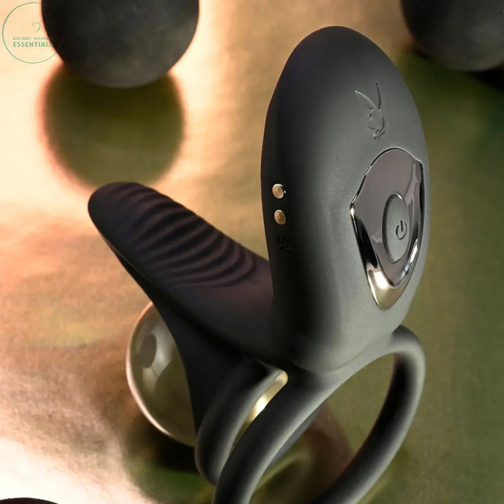 Affordable quality Playboy Pleasure JUST RIGHT -  USB Rechargeable Vibrating Cock & Balls Rings  from Playboy Pleasure by Discreet Intimate Essentials with Discreet Delivery 