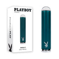 Playboy Pleasure EMERALD - 9.1 cm USB Rechargeable Glass Tipped Bullet in packaging with sleek design.
