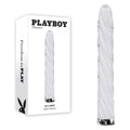 Playboy Pleasure IN A TWIST - Glass 17.5 cm USB Rechargeable Vibrator in elegant packaging with unique spiral design.