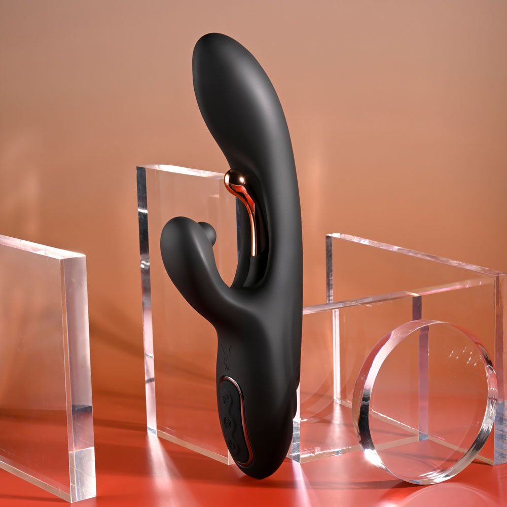Playboy Pleasure AUREUS -  22.7 cm USB Rechargeable Rabbit Vibrator with Internal Flicker displayed elegantly.