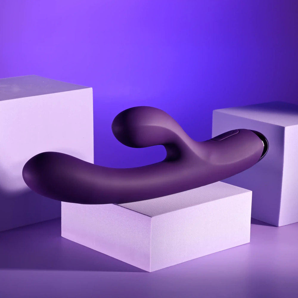 Playboy Pleasure NEW CRUSH - 20.6 cm USB Rechargeable Rabbit Vibrator on display with a sleek purple design.