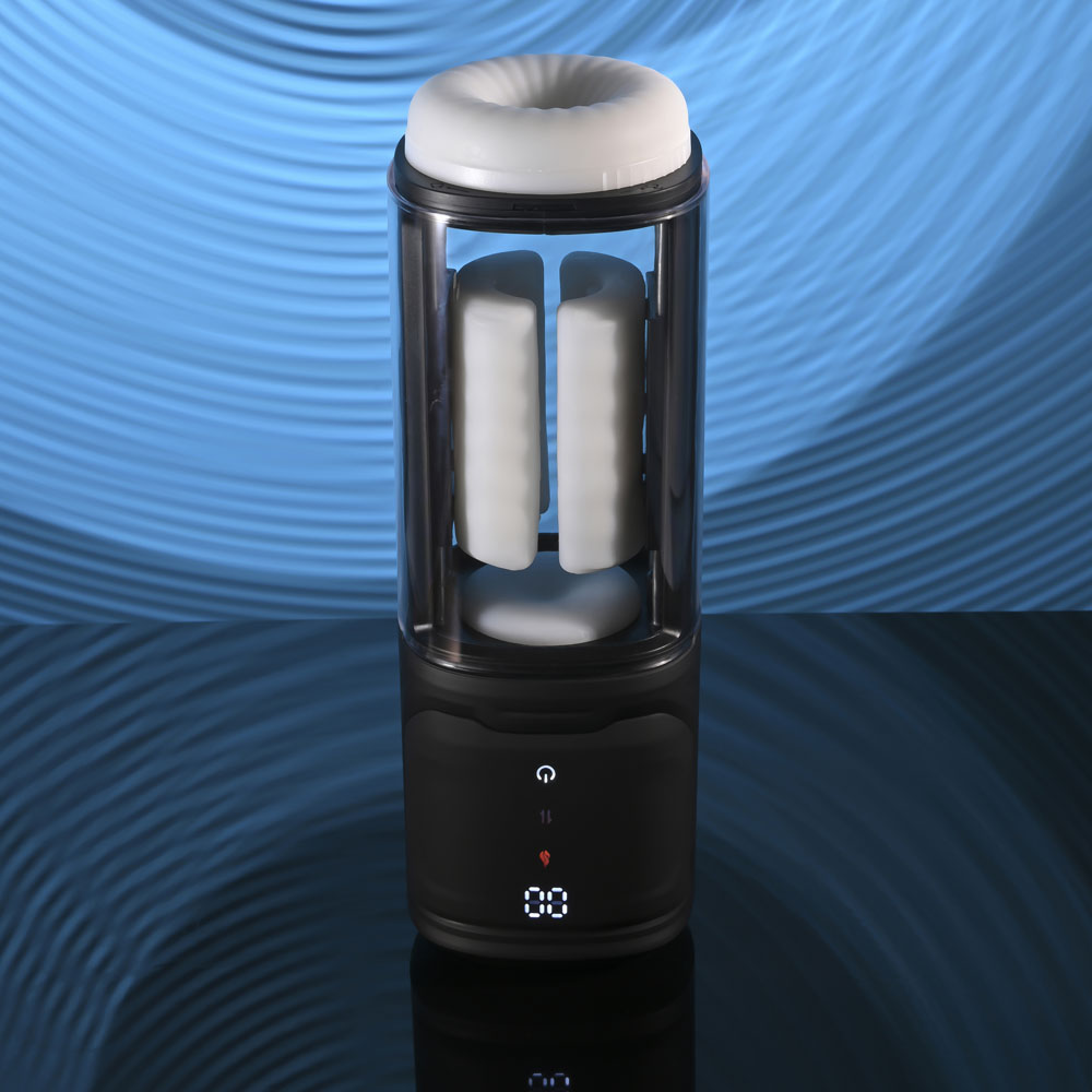 Playboy Pleasure SIDE PIECE - USB Rechargeable Warming Auto Stroker on a sleek background, showcasing innovative design.