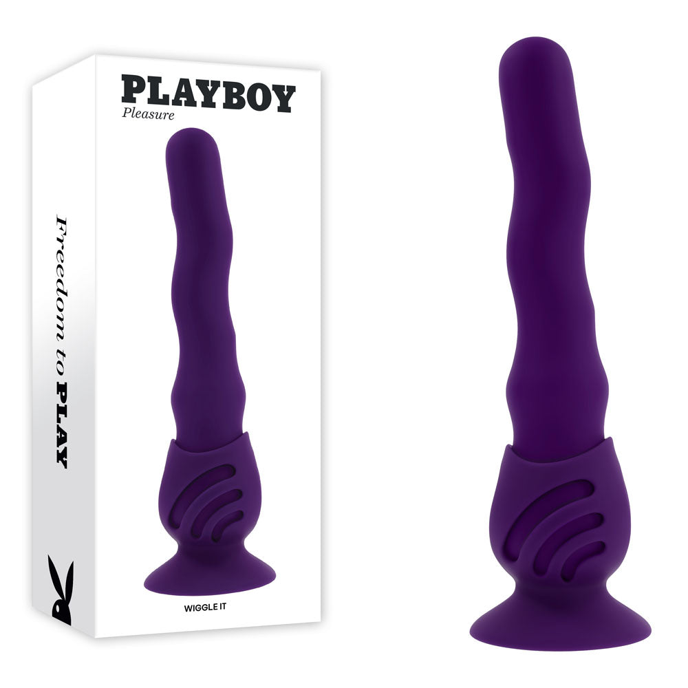 Playboy Pleasure WIGGLE IT - 23.9 cm USB rechargeable wiggling vibrator in purple with zig-zag design.