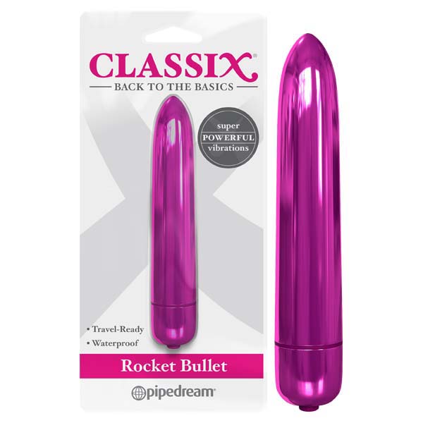 Classix Rocket Bullet in metallic finish, featuring intense vibrations, travel-ready and waterproof design.
