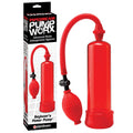Pump Worx Beginner's Power Pump - Penis Pump in red with a medical-style pump ball for enhancement.