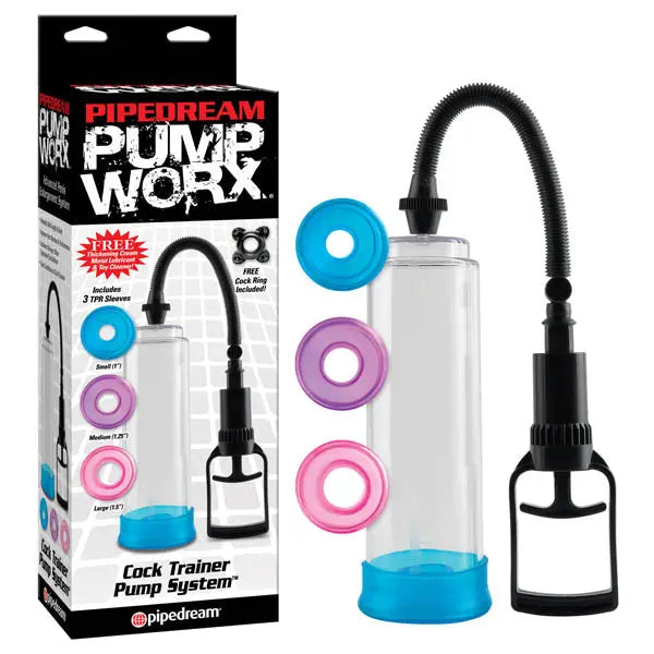 Affordable quality Pump Worx Cock Trainer Pump System - Clear Penis Pump with 3 Sleeves  from Pipedream by Discreet Intimate Essentials with Discreet Delivery 