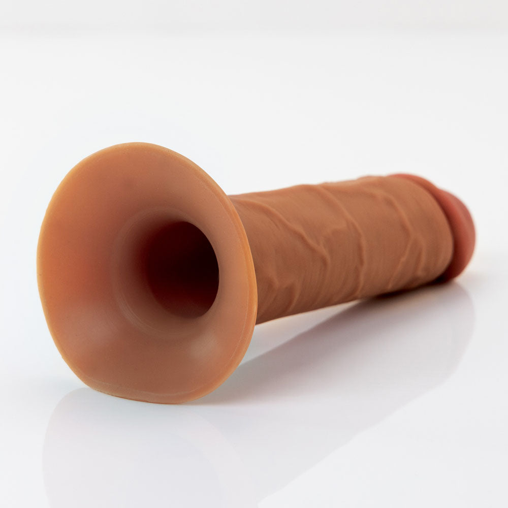 FX Elite 6'' Silicone Hollow Strap-On - Tan - Tan 15.2 cm Hollow Strap-On close-up view showcasing the dual-density design.
