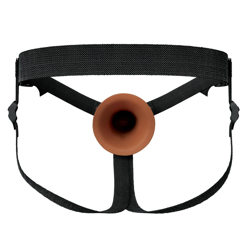 FX Elite 8'' Silicone Hollow Strap-On - Tan - Tan 20 cm Hollow Strap-On with adjustable harness and dual-density design.