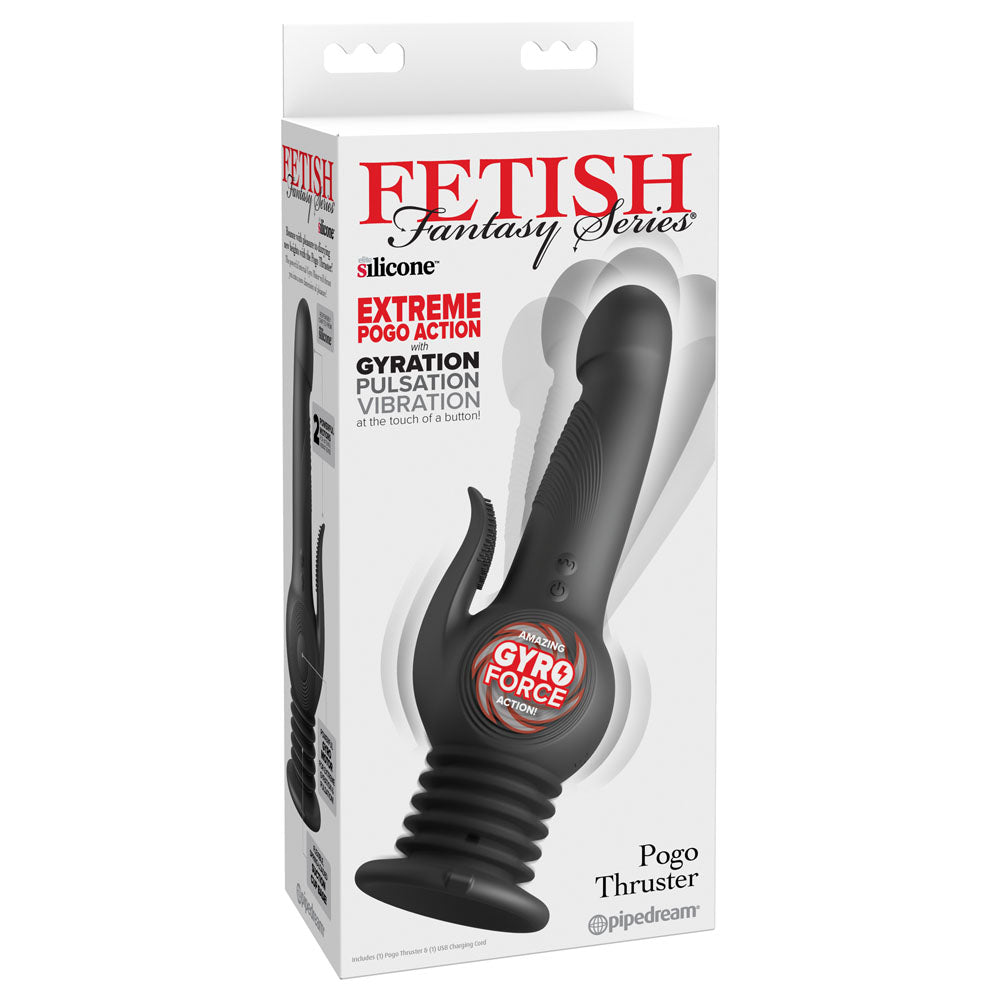 Fetish Fantasy Series Pogo Thruster - USB Rechargeable 23.5 cm Gyrating Rabbit Vibrator packaging featuring gyro pulsation technology.