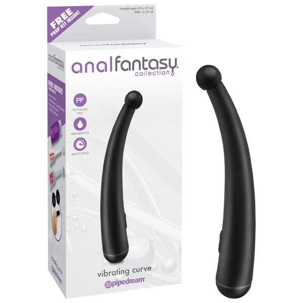 Anal Fantasy Collection Vibrating Curve -  17.1 cm (6.75'') Anal Vibrator packaging and product side view.