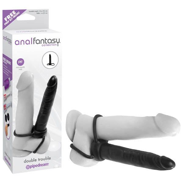 Anal Fantasy Collection Double Trouble anal strap-on with cock ring for double penetration and enhanced pleasure.