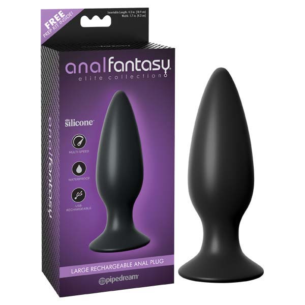 Anal Fantasy Elite Collection Large Rechargeable Anal Plug -  13.5 cm (5.3'') USB Rechargeable Vibrating Butt Plug packaging.