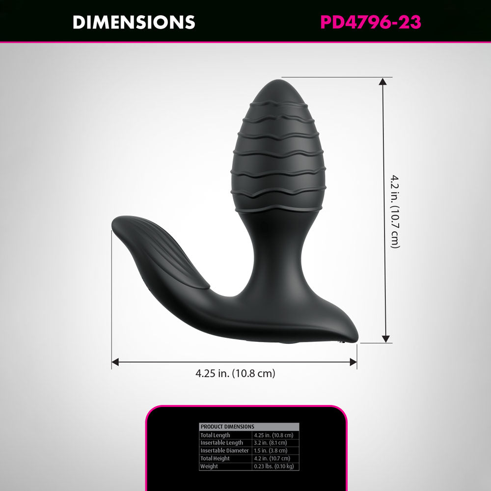 Anal Fantasy Elite Gyro-Milk Pro -  -  USB Rechargeable Gyrating Butt Plug dimensions showing size specifications.