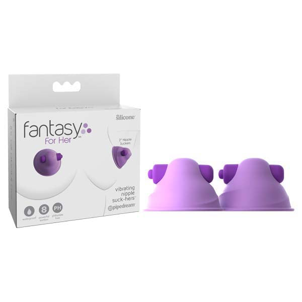 Fantasy For Her Vibrating Nipple Suckers Set - 2 silicone nipple suckers in vibrant purple packaging.