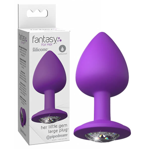 Fantasy For Her Little Gem Large Plug - Purple 9.6 cm Butt Plug with Jewel Base on display with packaging.