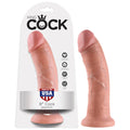 Realistic 8 inch dildo displayed with packaging showing features and suction cup base for versatile use.