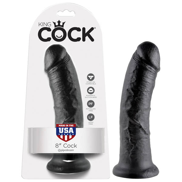 King Cock 8'' cock realistic dildo with suction cup base, perfect for harness compatibility and realistic experience.