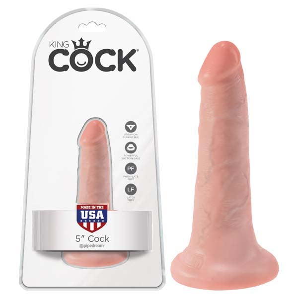 Realistic dildo with suction cup, King Cock 5'' Cock, detailed craftsmanship and powerful suction base.