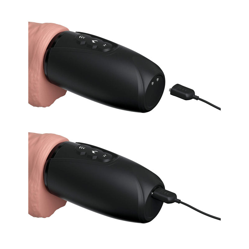 King Cock Plus 6.5'' Thrusting Cock with Balls -  16.5 cm Thrusting Dong, showcasing the device's charging design.