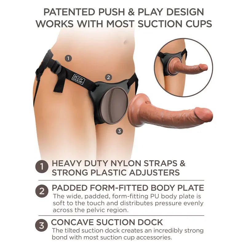 King Cock Elite Comfy Silicone Body Dock Kit - Body Dock Strap-On Harness with Tan 17.8 cm Dong Pipedream Discreet Intimate Essentials.
