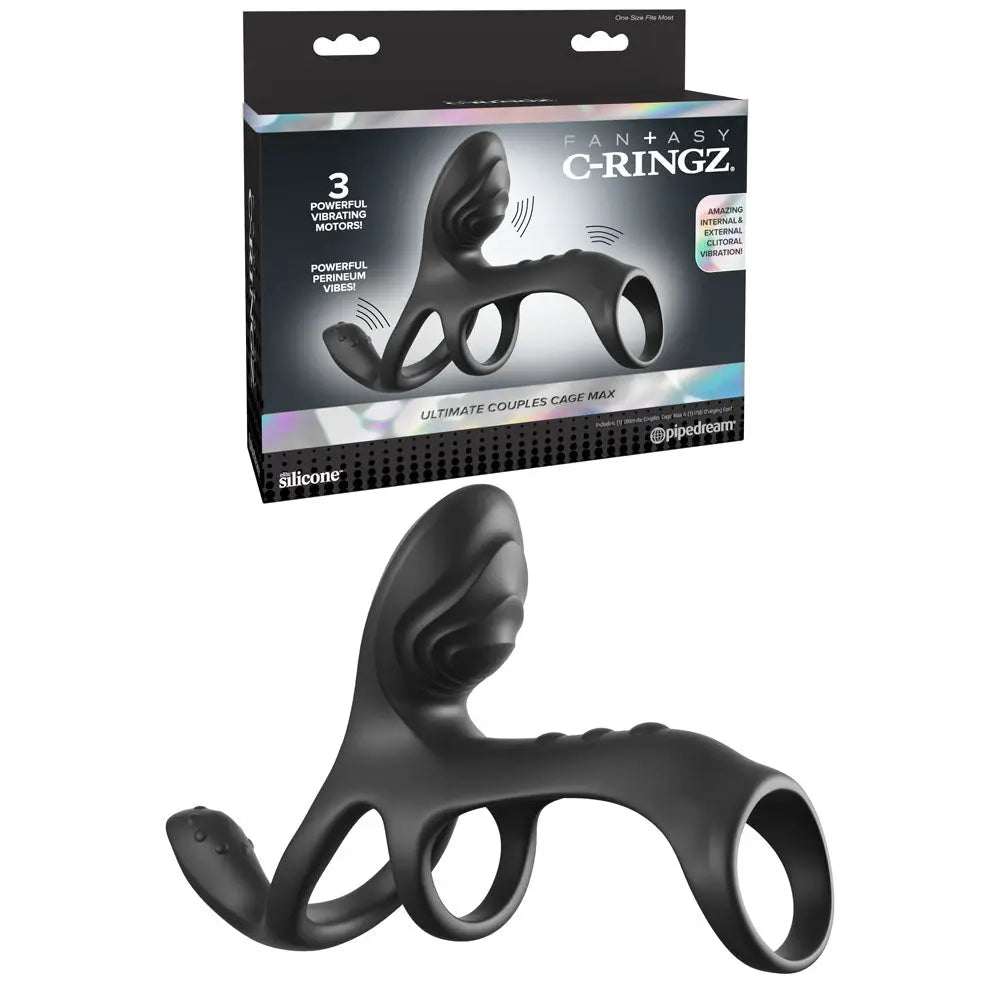 Fantasy C-Ringz Ultimate Couples Cage Max -  USB Rechargeable Vibrating Cock Ring Cage Pipedream Discreet Intimate Essentials.