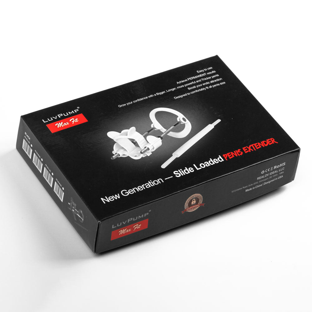 LuvPump Max Fit Hybrid Penis Extender -  -  Penis Extender Kit packaging showing new generation slide loaded design.
