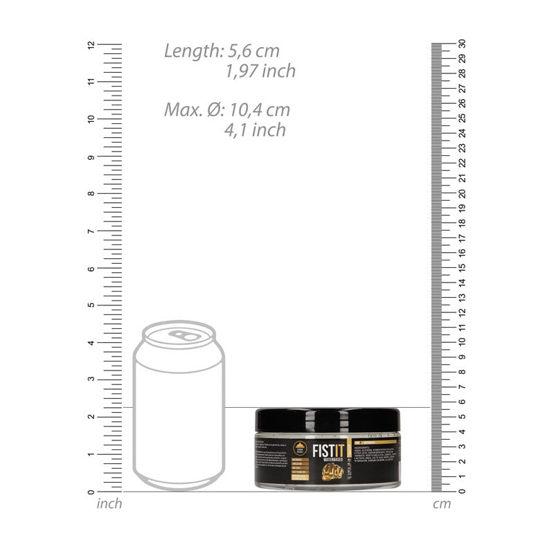 PHARMQUESTS Fist-It Water Based - 300ml - Water Based Lubricant - 300 ml Tub scale comparison with a soda can