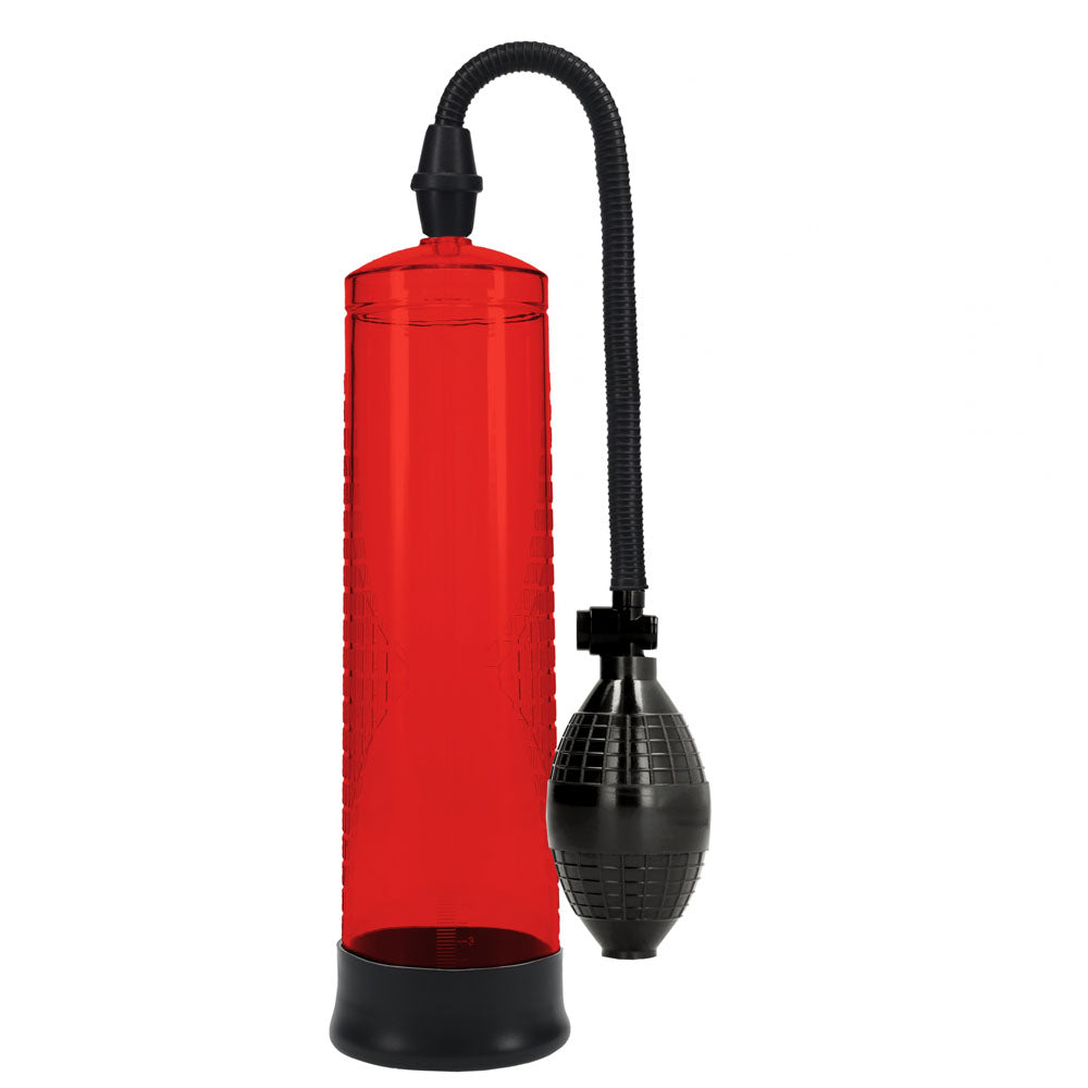 PUMPED Basic Pump 1 -  -  Penis Pump in red with flexible hose and black bulb.