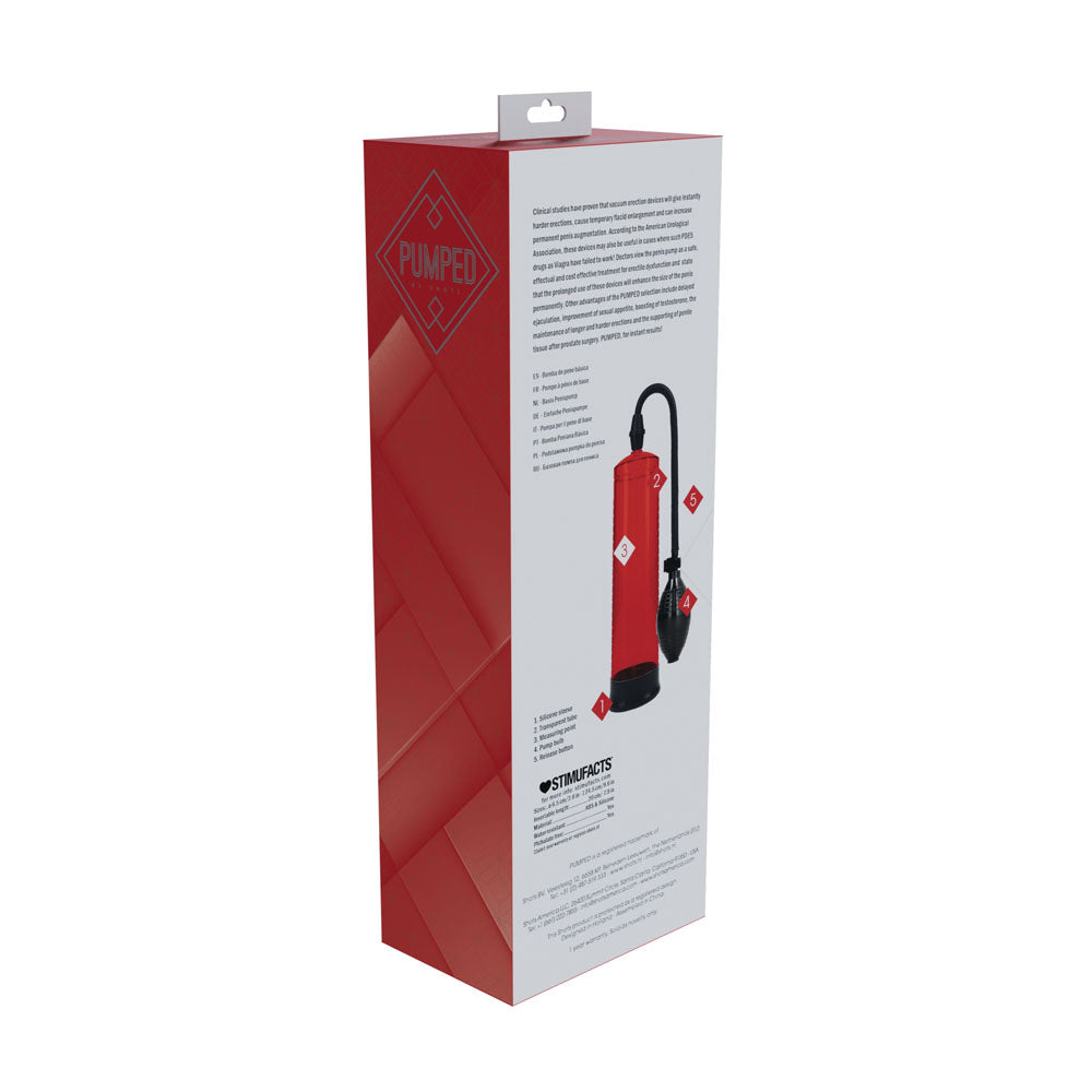 PUMPED Basic Pump 1 -  -  Penis Pump packaging showcasing product details and features.
