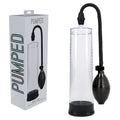 PUMPED Basic Pump 1 - Transparent - Penis Pump with packaging and black bulb.