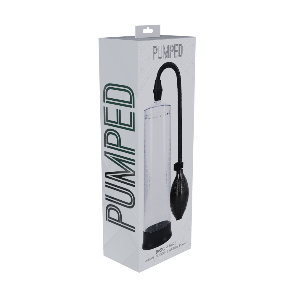 PUMPED Basic Pump 1 - Transparent - Penis Pump packaging showcasing effective design for enhanced male pleasure.