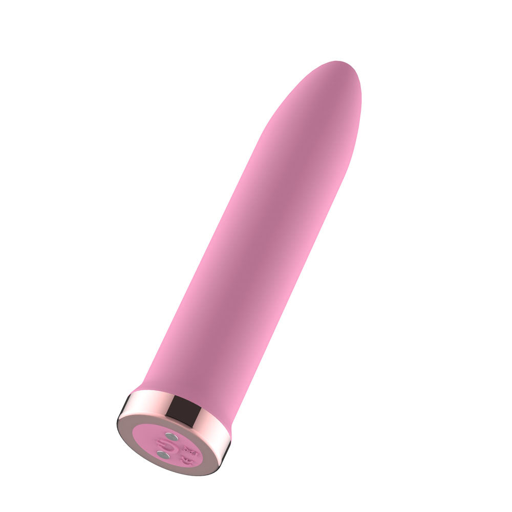 Passion Play rechargeable vibrating bullet in pink, USB rechargeable, designed for targeted stimulation and discreet use.