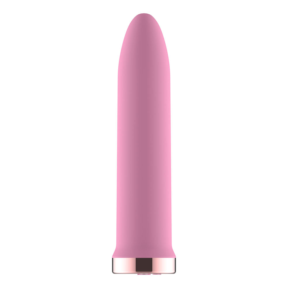 Passion Play rechargeable vibrating bullet in pink, 9.8 cm USB rechargeable for targeted stimulation.