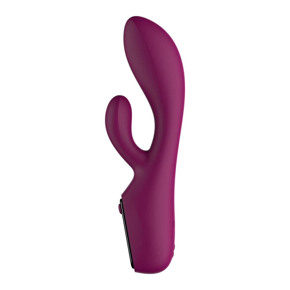 Passion Play Rabbit Vibrator with LED Screen in purple, showcasing its sleek design and dual stimulation features.