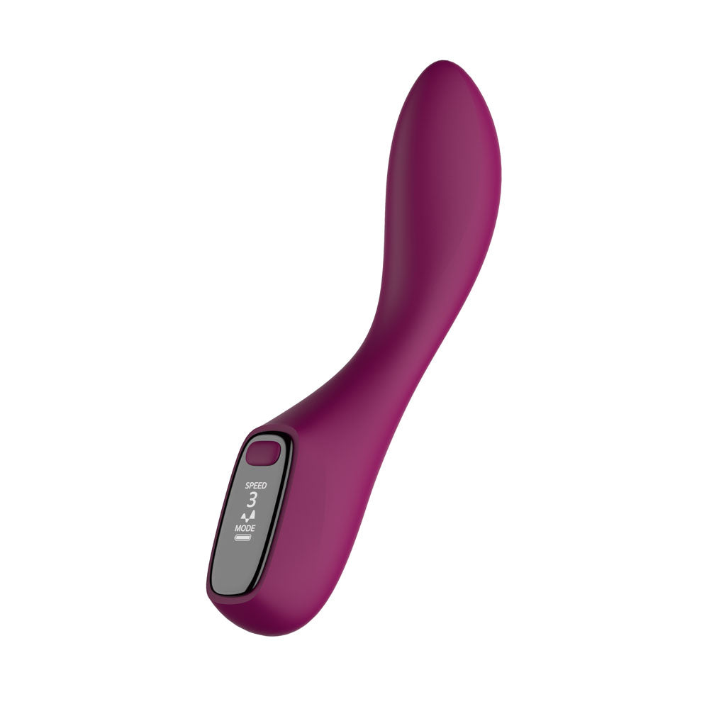Passion Play G-Spot Vibrator with LED screen in purple, designed for targeted stimulation and pleasure.