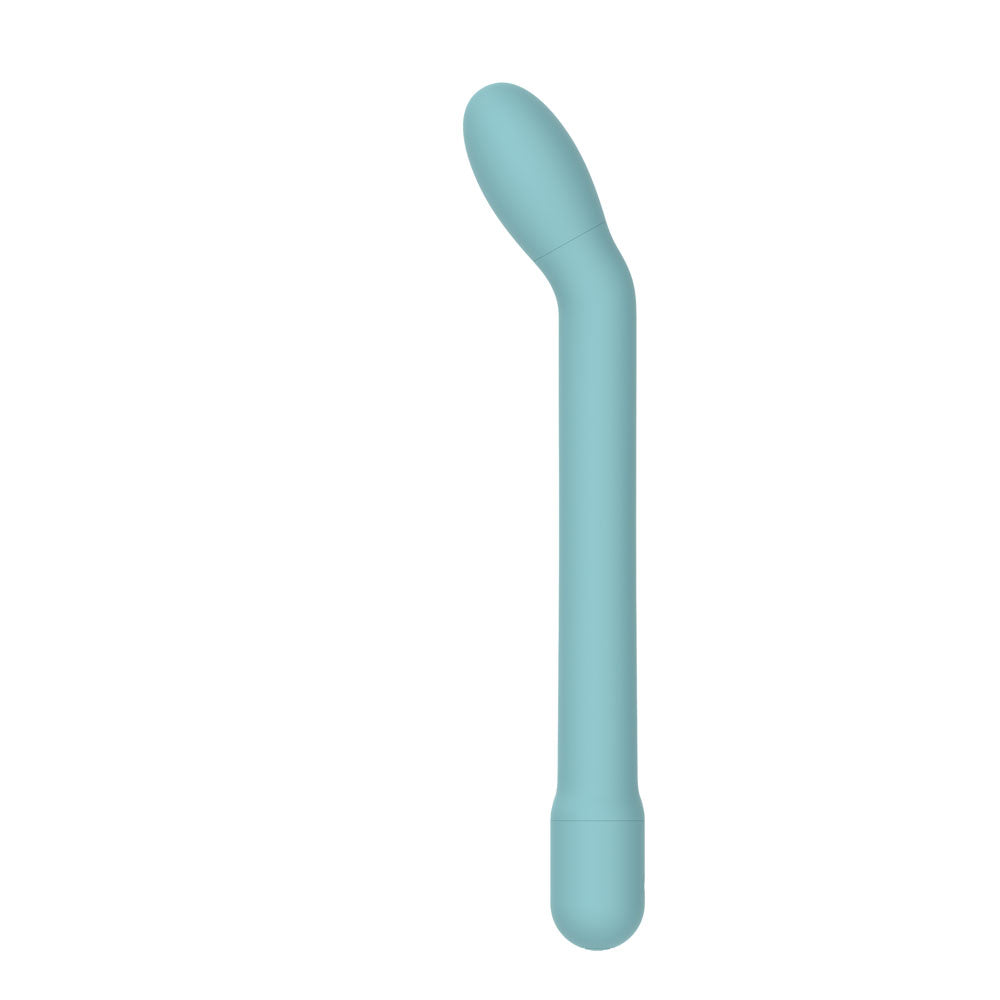 Passion Play Classic rechargeable G-spot vibrator in blue with curved tip for targeted stimulation.