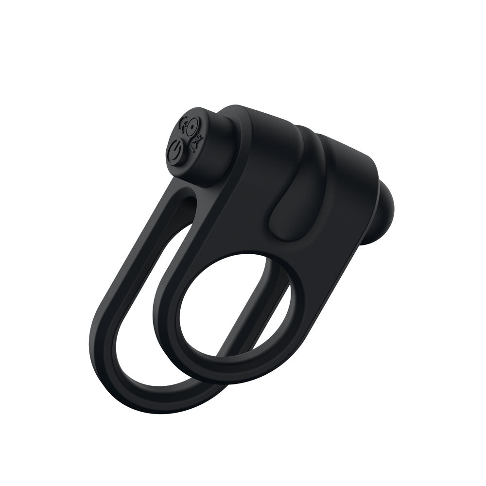 Passion Play silicone vibrating dual cockring, a vibrating cockring for couples, USB rechargeable for added pleasure.