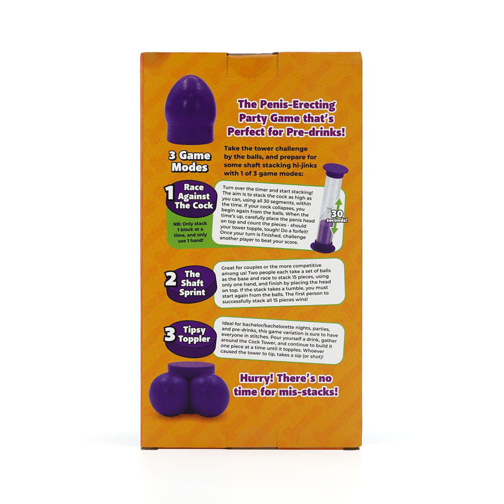 Cock Tower - Party Block Game instructions featuring 3 game modes for adult party fun