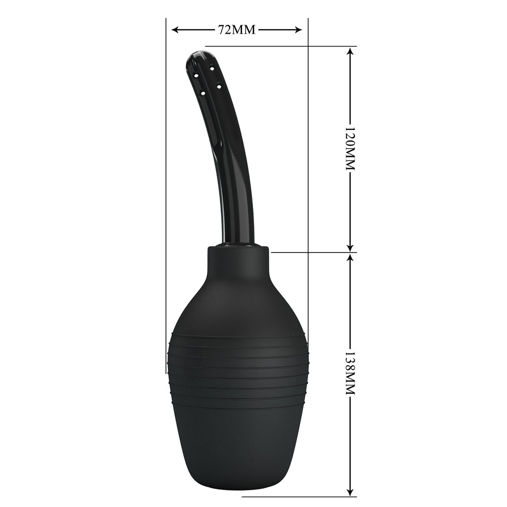 MR PLAY Anal Douche -  -  Unisex Douche - 310 ml Capacity, black silicone anal douche with measurements.
