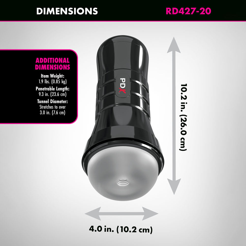 PDX Wet Pussies - Super Slide & Glide XXL - Stroker dimensions showing 10.2 in length and 4.0 in width.