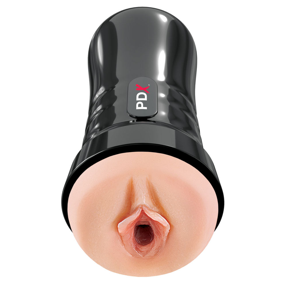 PDX Extreme Wet Pussies self-lubricating vagina stroker displayed from the top, showcasing its realistic design.