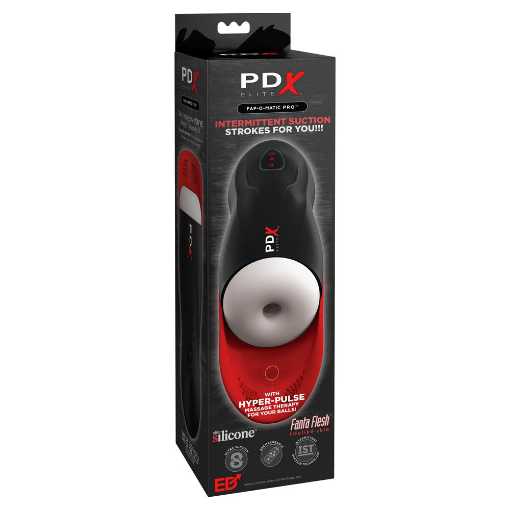 PDX Elite Fap-O-Matic Pro - USB Rechargeable Sucking Masturbator with intermittent suction strokes in a sleek design.