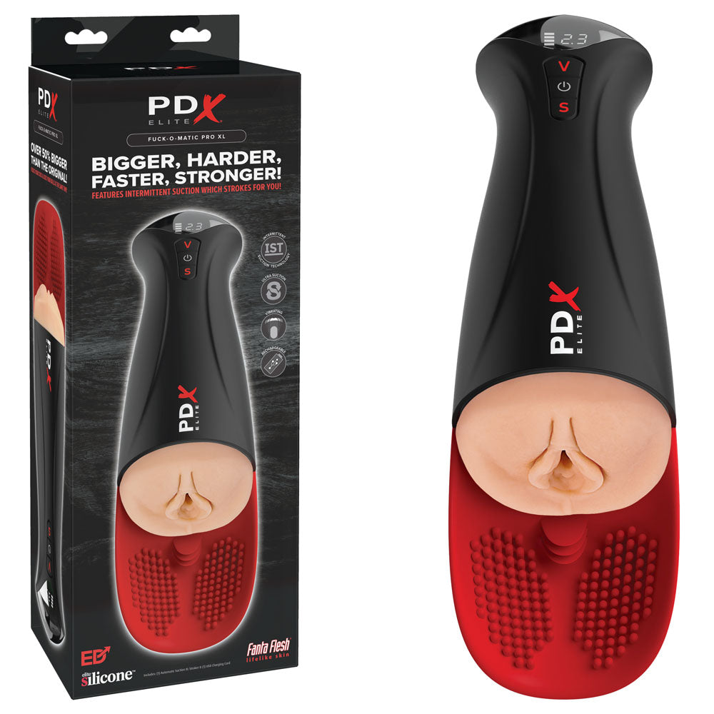 PDX Elite Fap-O-Matic Pro XL - Light - USB Rechargeable Auto Stroker in packaging with soft texture for enhanced pleasure.