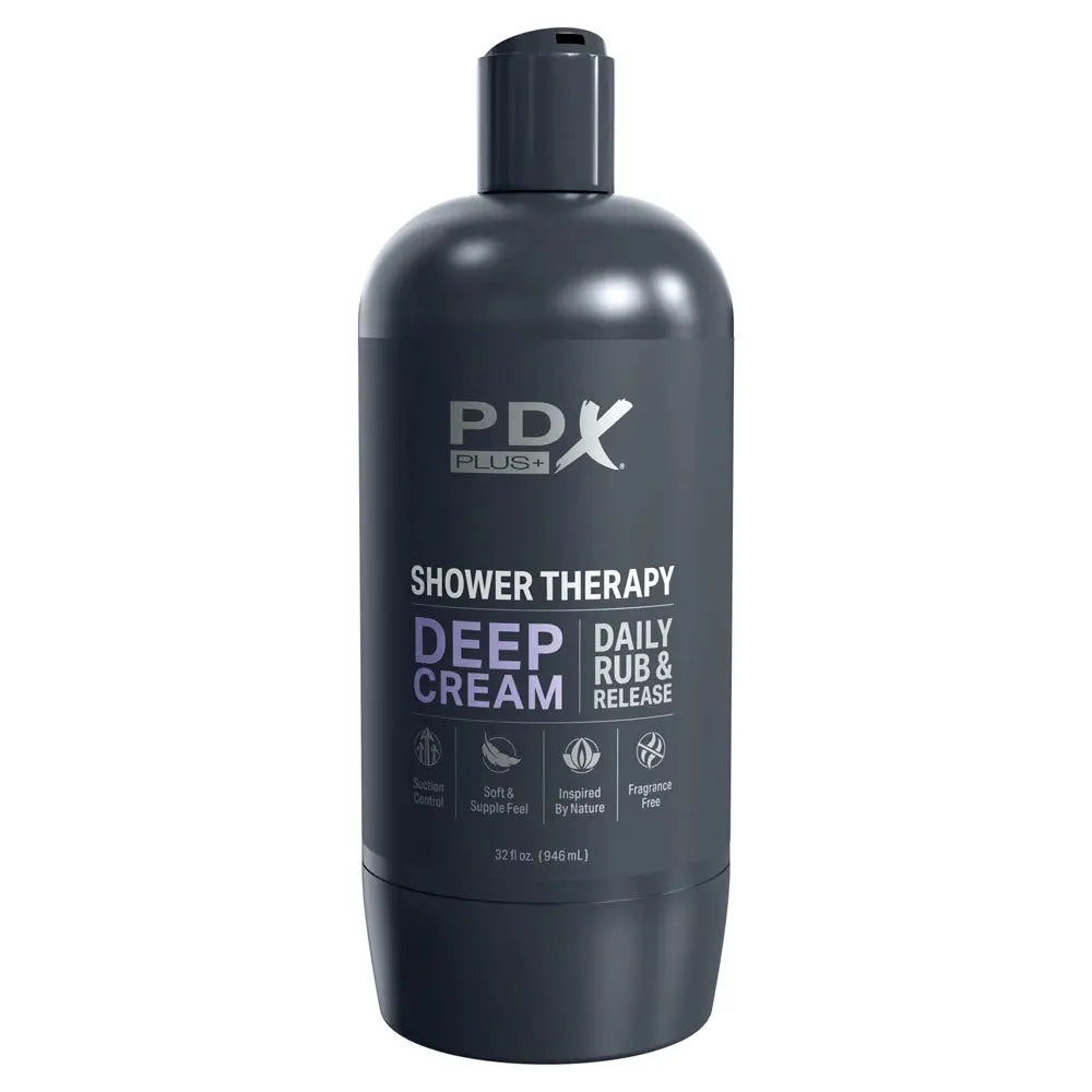 PDX Plus Shower Therapy - Deep Cream - Frosted -  Discreet Stroker with Suction Base Pipedream Discreet Intimate Essentials.